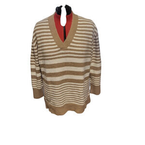 Ava & Viv long sleeve v neck tan and white striped sweater, size 1x
